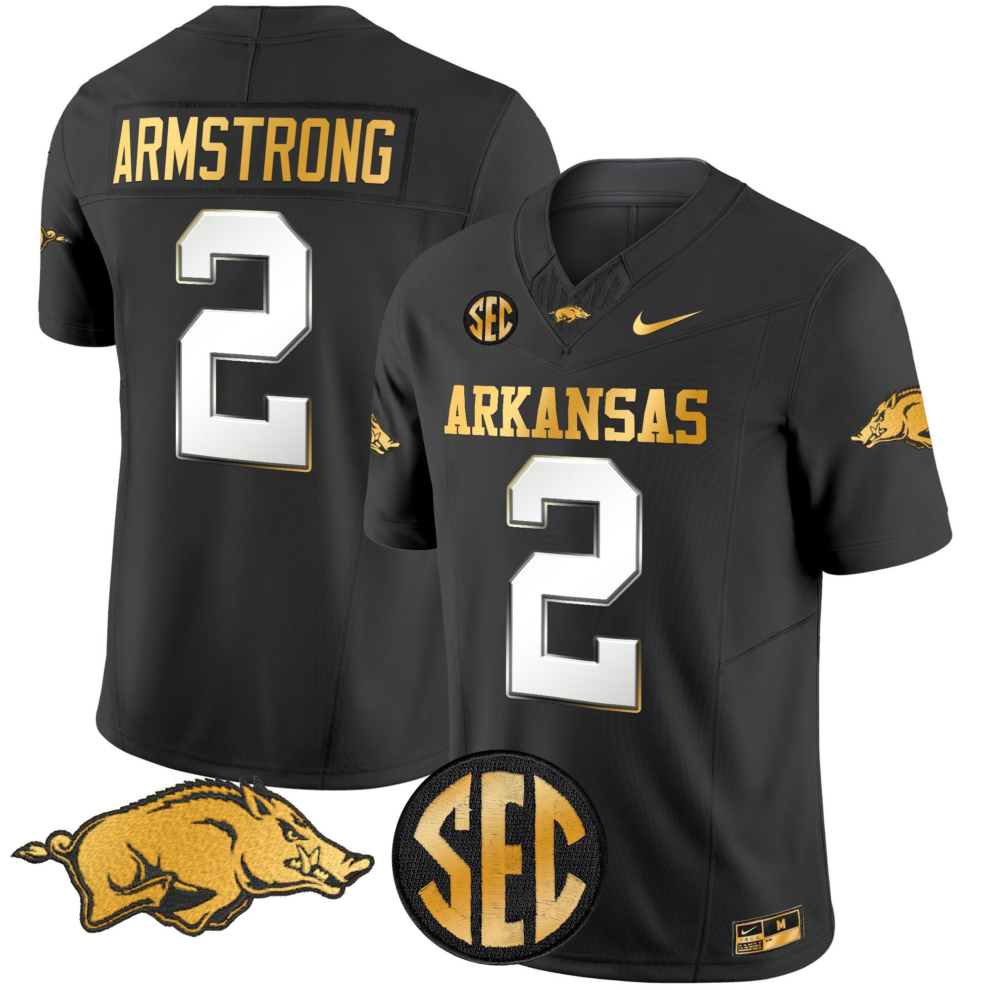 Men Arkansas Razorbacks #2 Armstrong Black Nike 2024 Gold Vapor Limited NCAA Jersey style 2->->NCAA Jersey